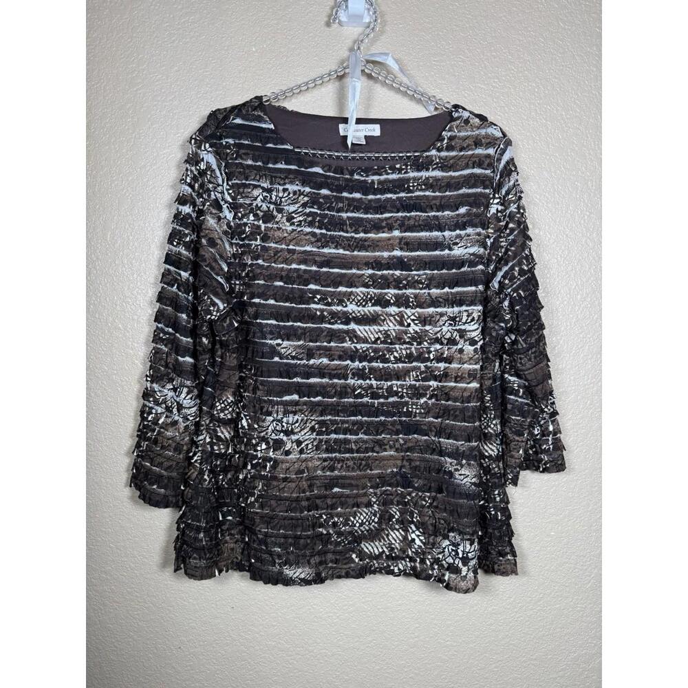 Coldwater Creek women’s Size 1x 3/4 sleeve lined blouse Brown Ruffled‎ Texture